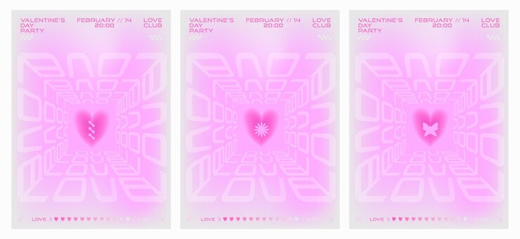 Modern y2k aura heart design Valentines Day party invitation and poster set