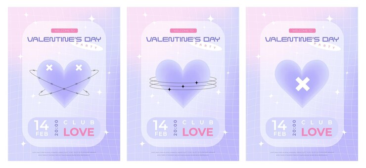 Modern y2k design Valentine's Day party invitation banner poster set