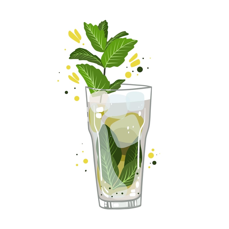 Vector mojito cocktail with lemon, vector clipart, hand drawn food illustration good for card and print