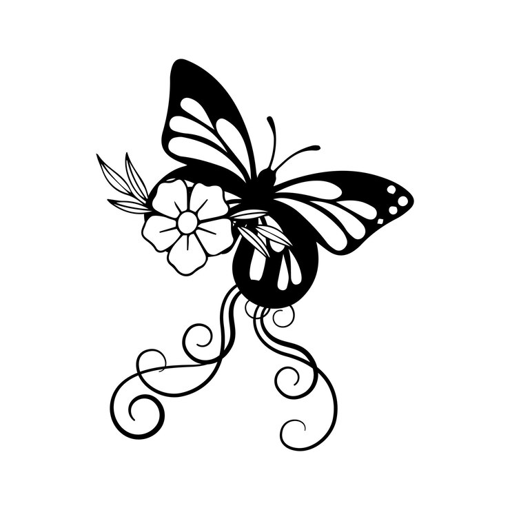 Vector monarch butterfly silhouette side view vector illustration isolated on white background