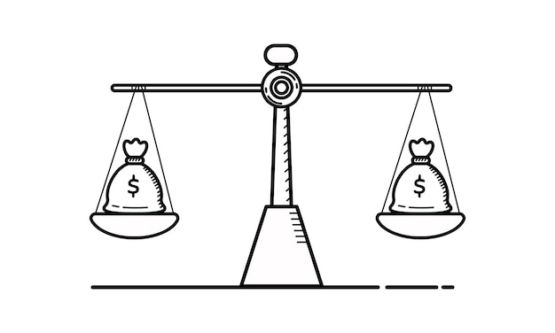 money bag whiteboard vector on a scale depicting a business and financial situation