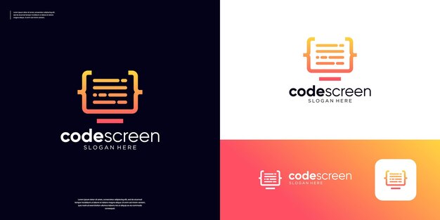 monitor computer coding logo design template