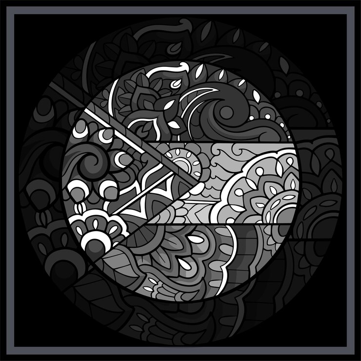 Vector monochrome cute unicorn mandala arts