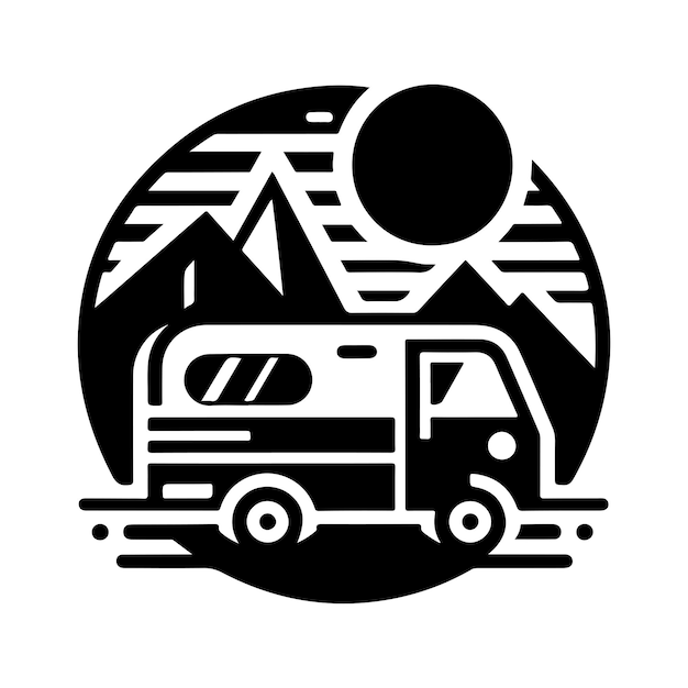 monochrome geometric illustration logo of campervan