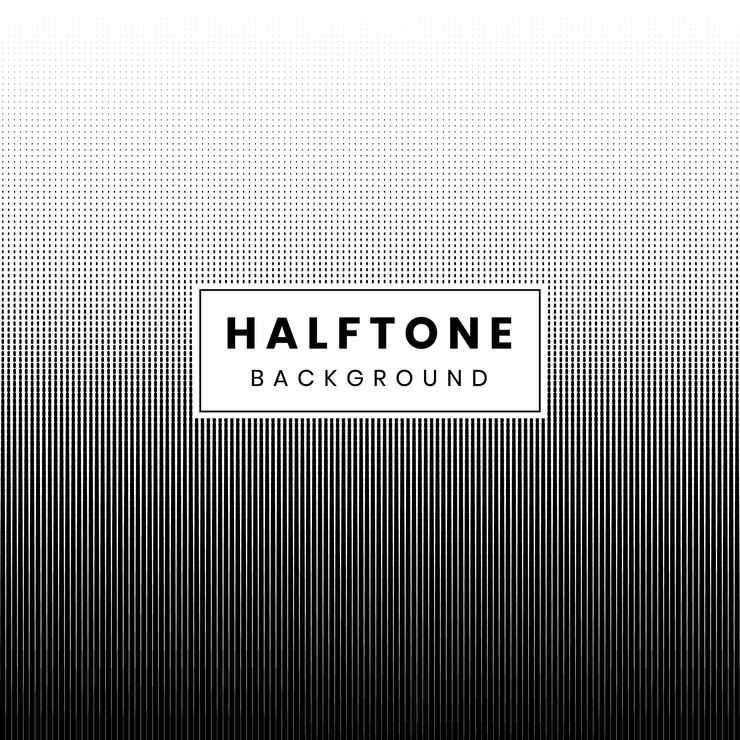 Vector monochrome halftone gradiant dots on white background