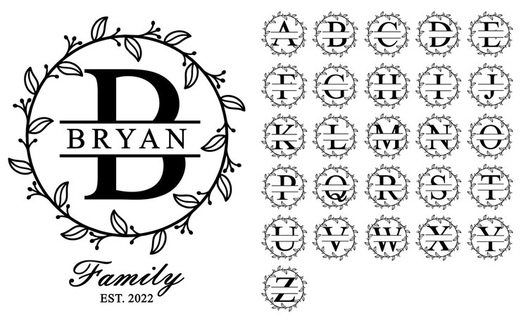 Vector monogram font, monogram letters, flower monogram, monogram alphabet, floral alphabet,