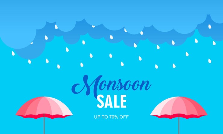 Monsoon Season Sale with Umbrella Background Template