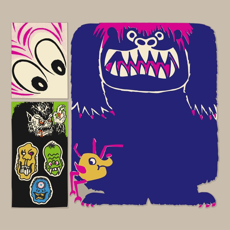 Vector monsters freaks cartoons funny characters retro logo vintage illustration design vector elements