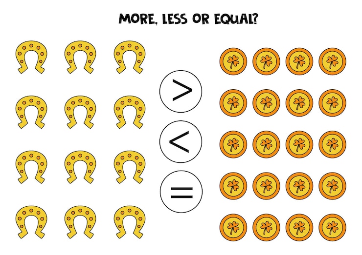 Vector more less or equal with cute cartoon saint patrick day elements