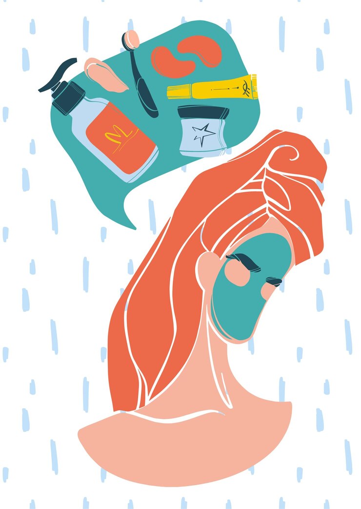 Vector morning facial treatment home spa after shower routine for women beauty and care products