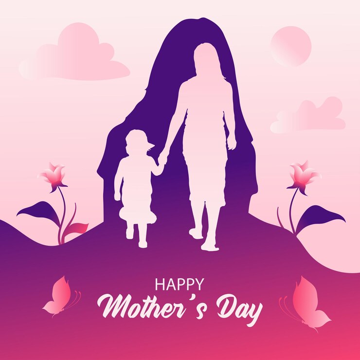 Vector mother's day flat vector illustration with mom and kid for social media post cards and banner