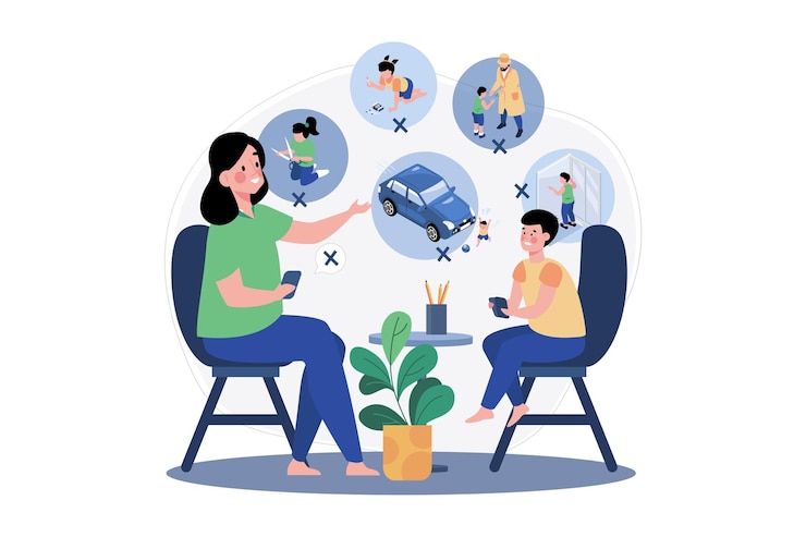 Vector mother setting ground rules for her kids