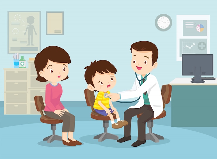 Vector mother took her boy to see the doctor