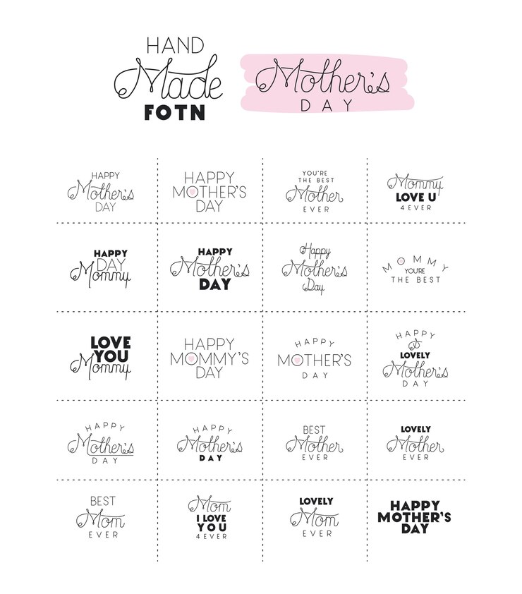 Vector mothers day hand made font set 