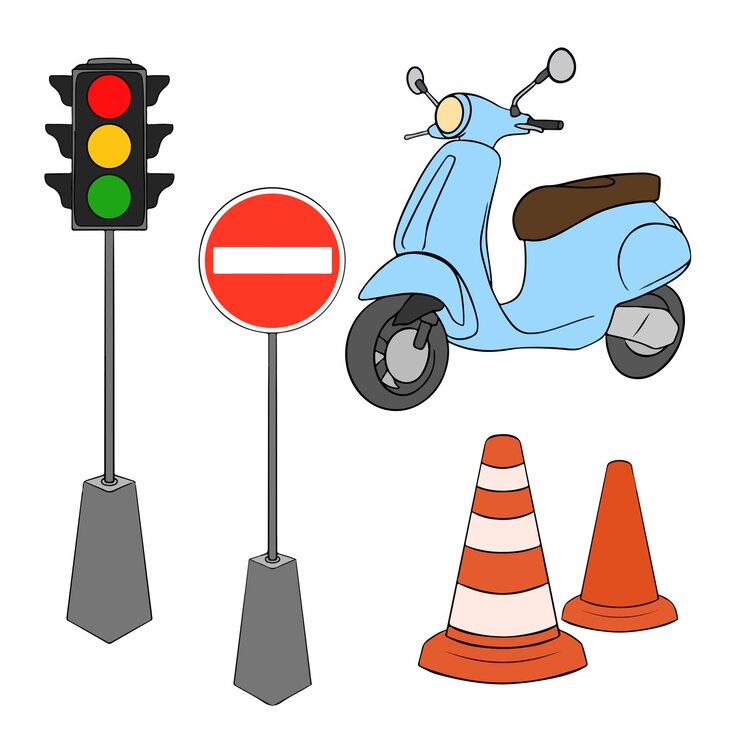 Vector motorcycle and traffic light on a white background vector illustration art