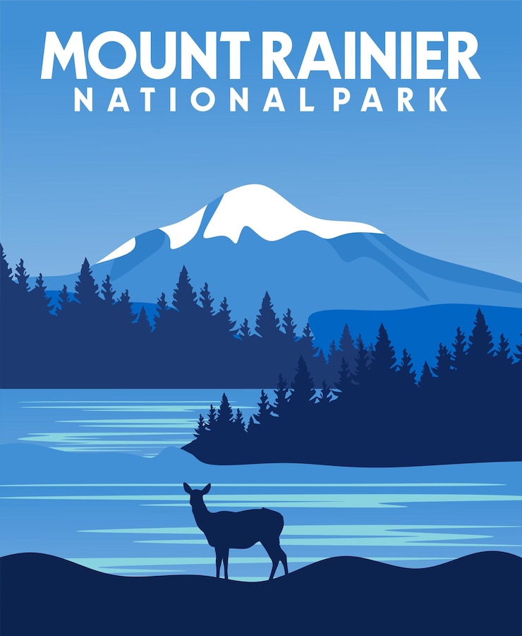 Vector mount rainier national park with beautiful natural scenery