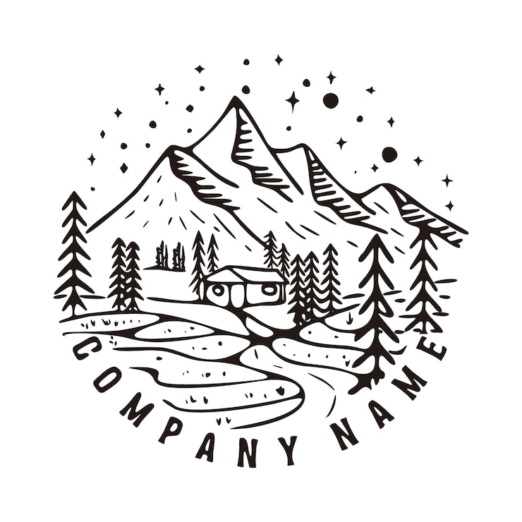 Vector mountains logo line art