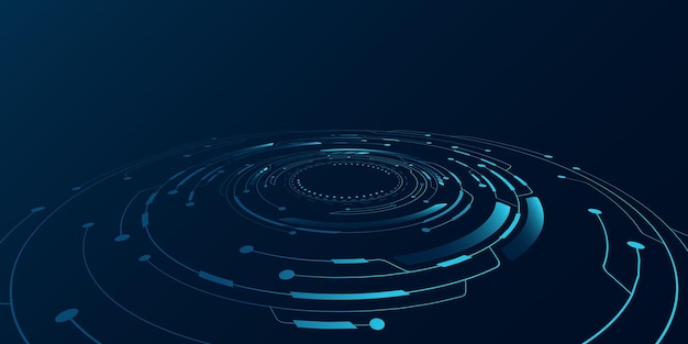 moving hud circles with electronic elements on dark blue background digital tech backdrop computer circuit board for ai design vector illustration