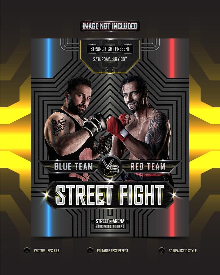 Muay Thai and Boxing fight show poster design realistic 3d metallic vertical sport background