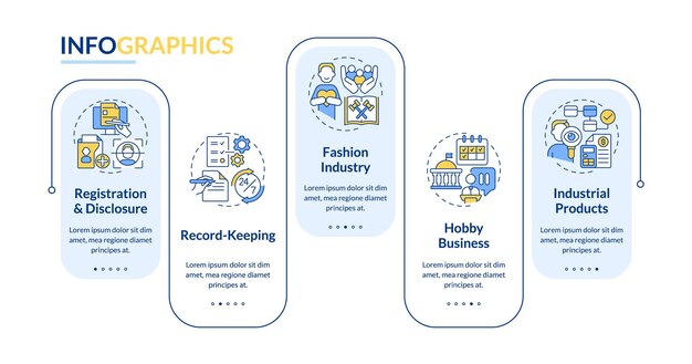 Multicolor lobbying government vector infographics template data visualization with 5 steps process timeline chart