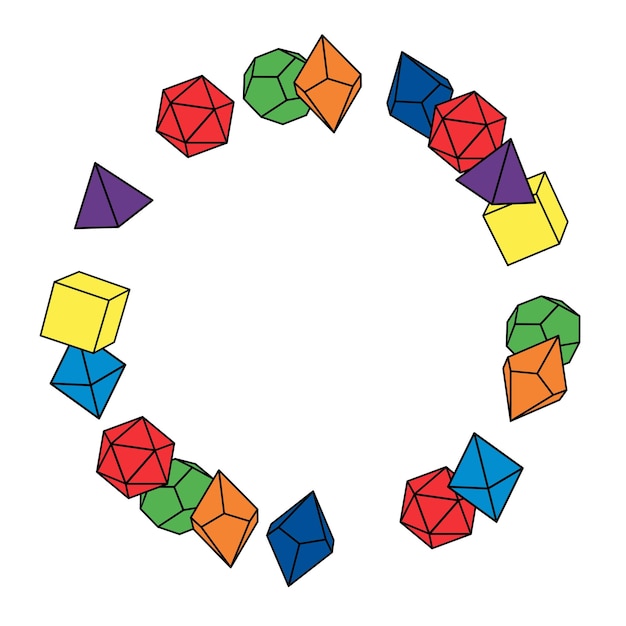 multicolored dice frame in round shape hand draw