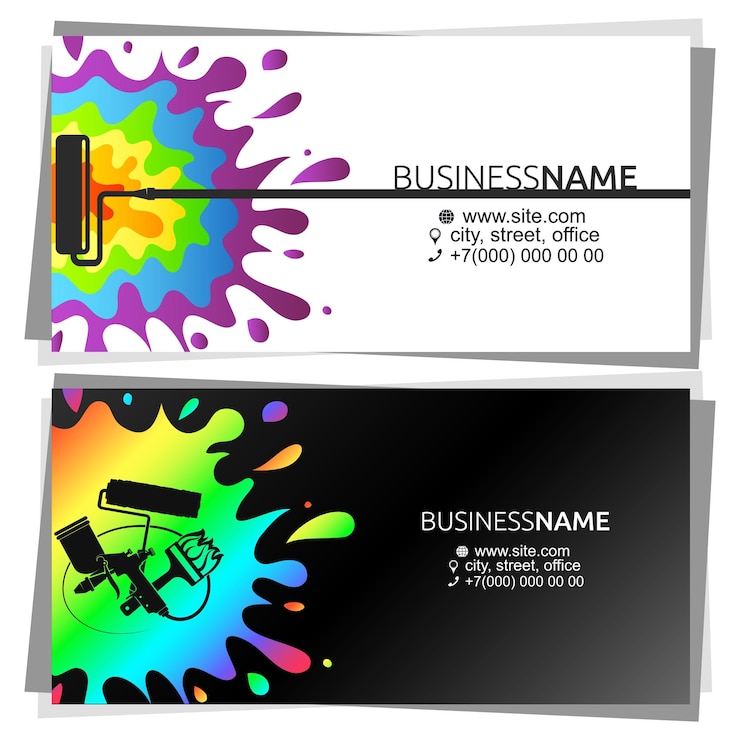 Vector multicolored paint drops business card for painter