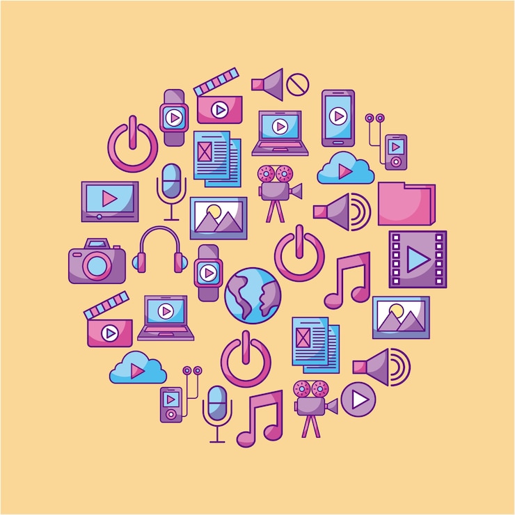 Vector multimedia social media network application icon set