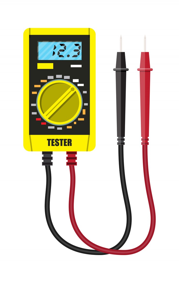 Vector multimeter digital dengan probe pengukur.