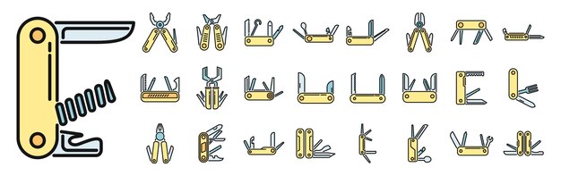 Multitool icons set vector color line
