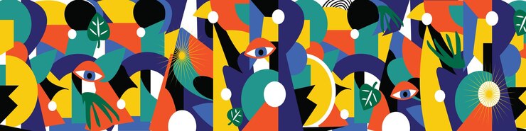 Vector mural graffiti wallpaper. colorful shapes, red, yellow, blue, orange, black and white for street