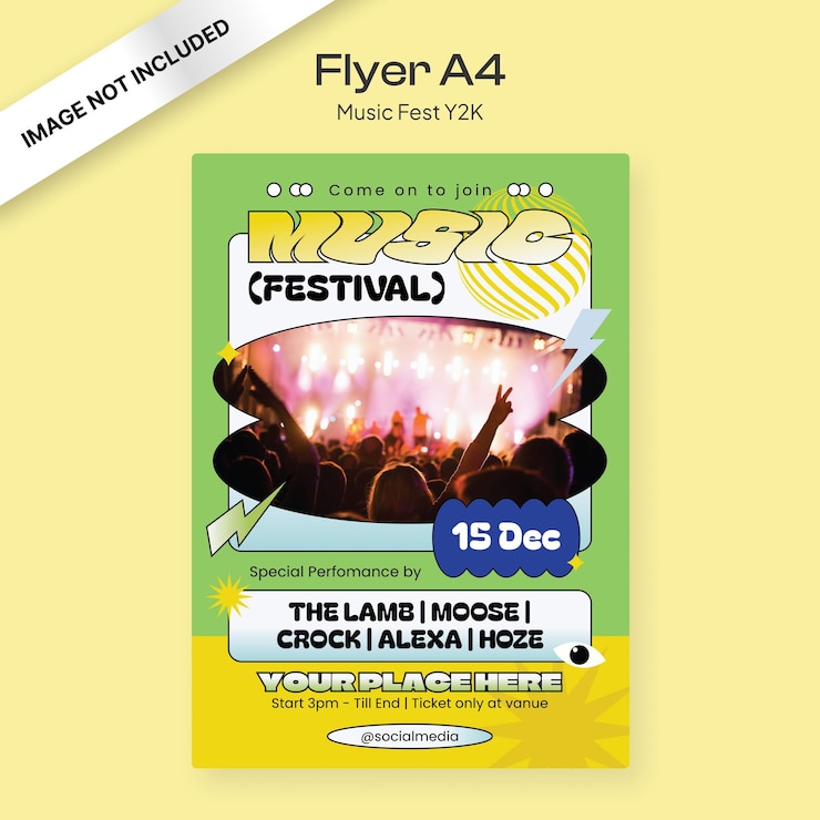 Vector music fest y2k flyer design template