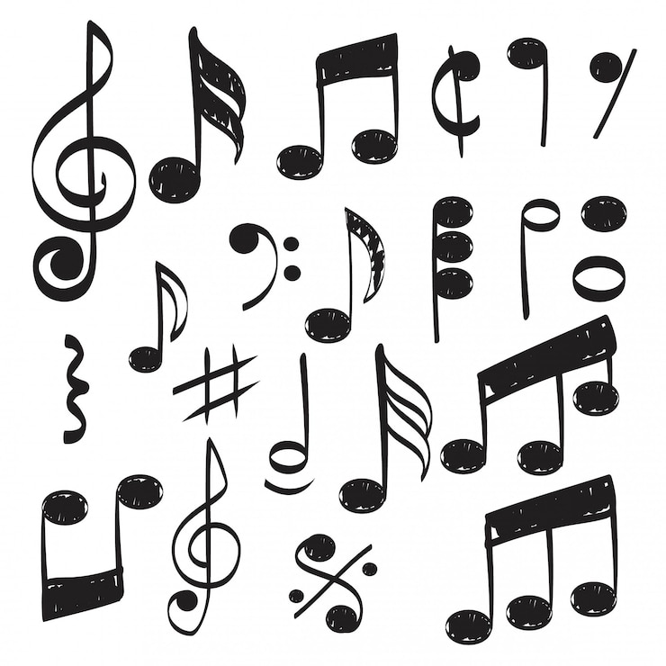 Vector music note. doodles sketch musical vector hand drawn pictures isolated