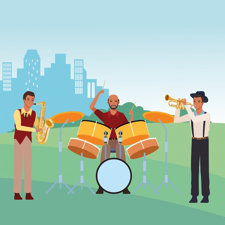 Vector musisi memainkan saksofon drum dan terompet