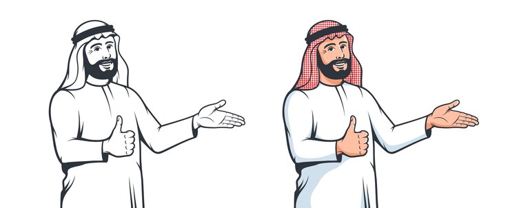 Vector muslim arabian man with welcomes gesture