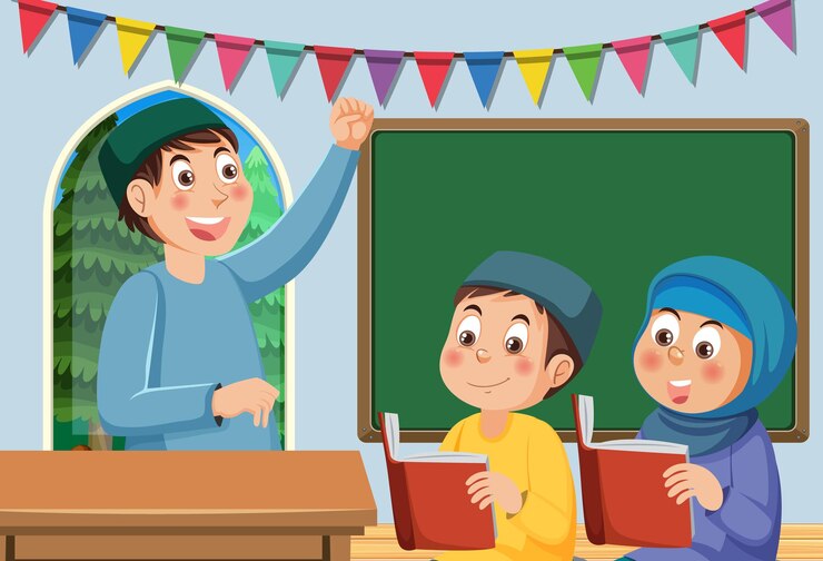 Vector muslim student at school