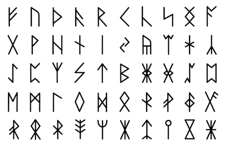 Vector mystery viking runes nordic medieval mystical stone symbol ancient magic symbols futhark germanic celtic rune alphabet decent vector graphic