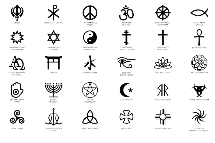 Vector mystical religious symbols of different cultures