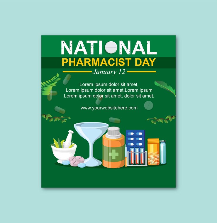 Vector national pharmacists day poster flat cartoon hand drawn templates illustration