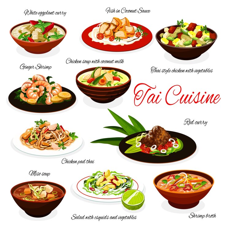 Vector national thai food thailand traditional cuisine