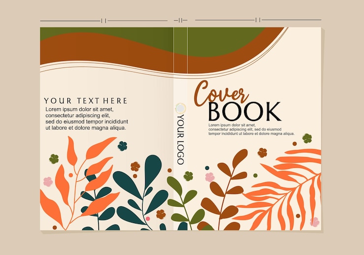 natural theme book cover template. design with leaf and flower hand drawn elements