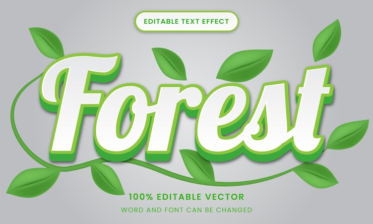 Vector nature forest leaves 3d graphic style editable text effect logo style template