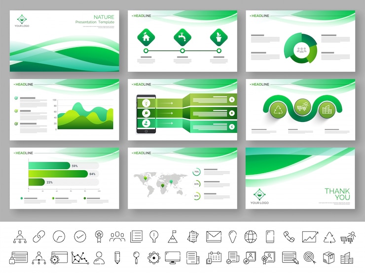 Vector nature presentation template in green and white colors.