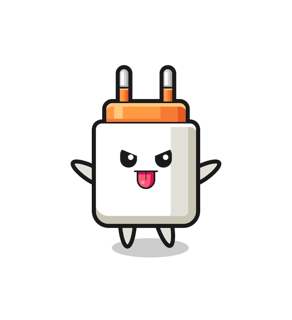 Naughty power adapter character in mocking pose