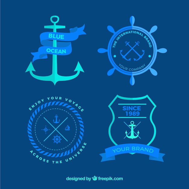 Nautical badges in blue colors