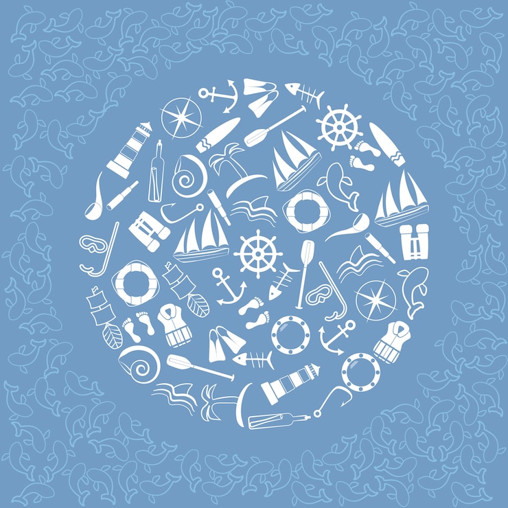 Vector nautical elements in circle.