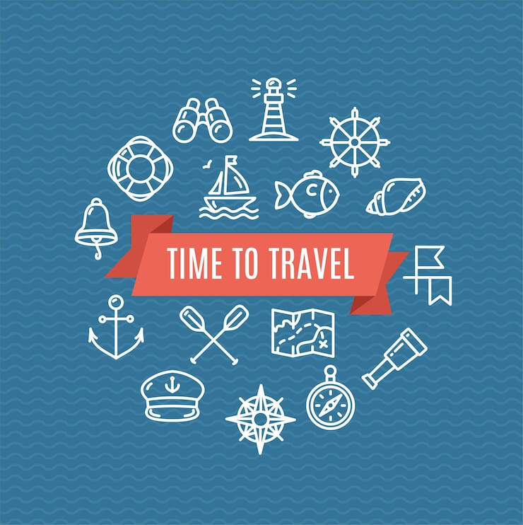 Vector nautical sea concept time to travel vector illustration