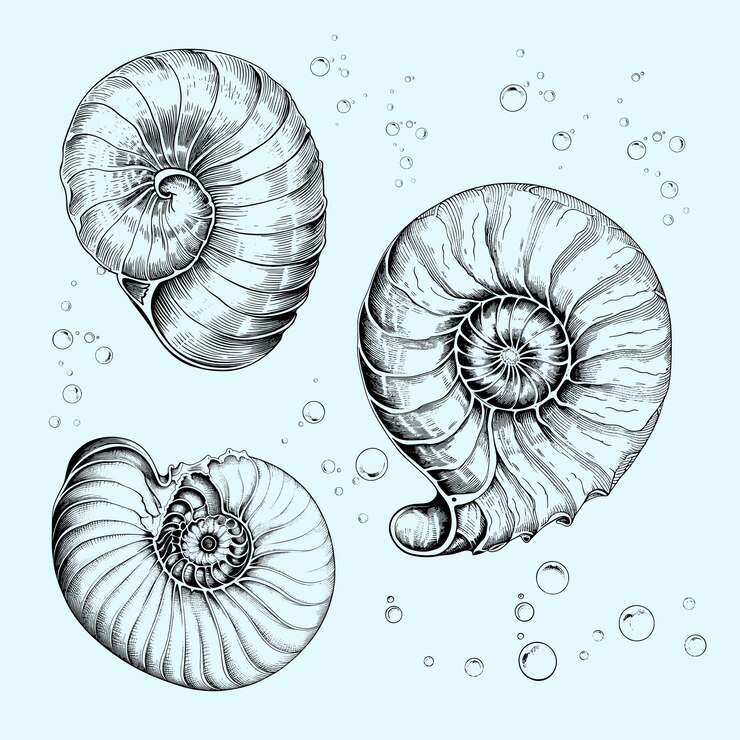 Vector nautilus collection undersea world elements vintage illustration vector