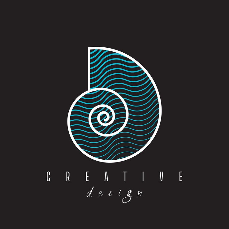 Nautilus shell black background Isolated logo on white background