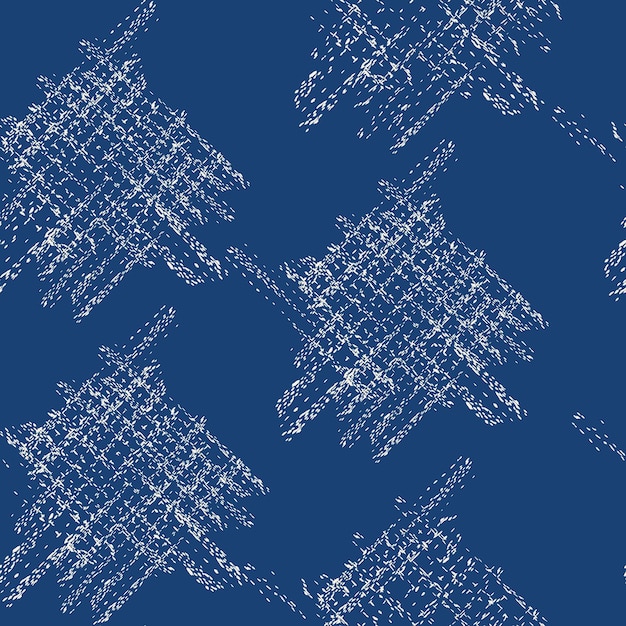 Navy Blue and White Vector seamless check pattern. Allover pattern. Ink grunge grid. Hand drawn seamless check pattern. Graphic background with ethnic tartan. Seamless check pattern background.
