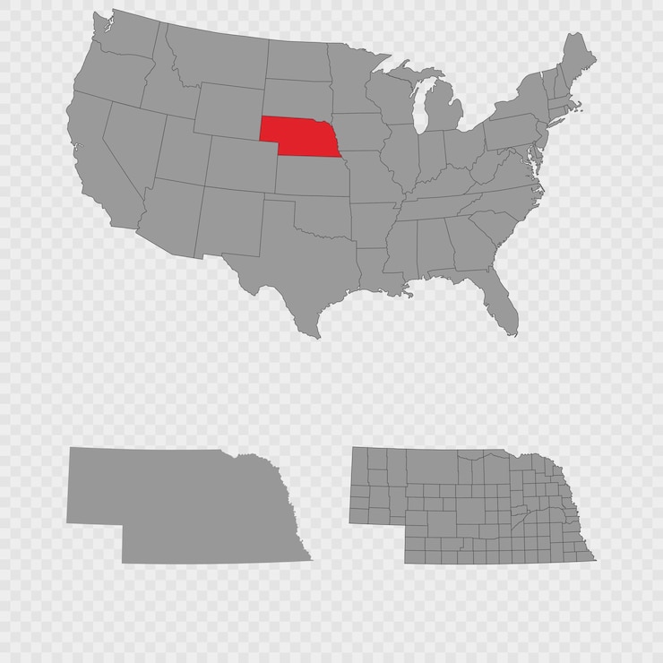 Vector nebraska map set with usa location clean outline and full county breakdown